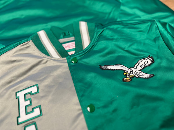 Eagles Green Satin Jacket  Eagles Mitchell & Ness Kelly Jacket