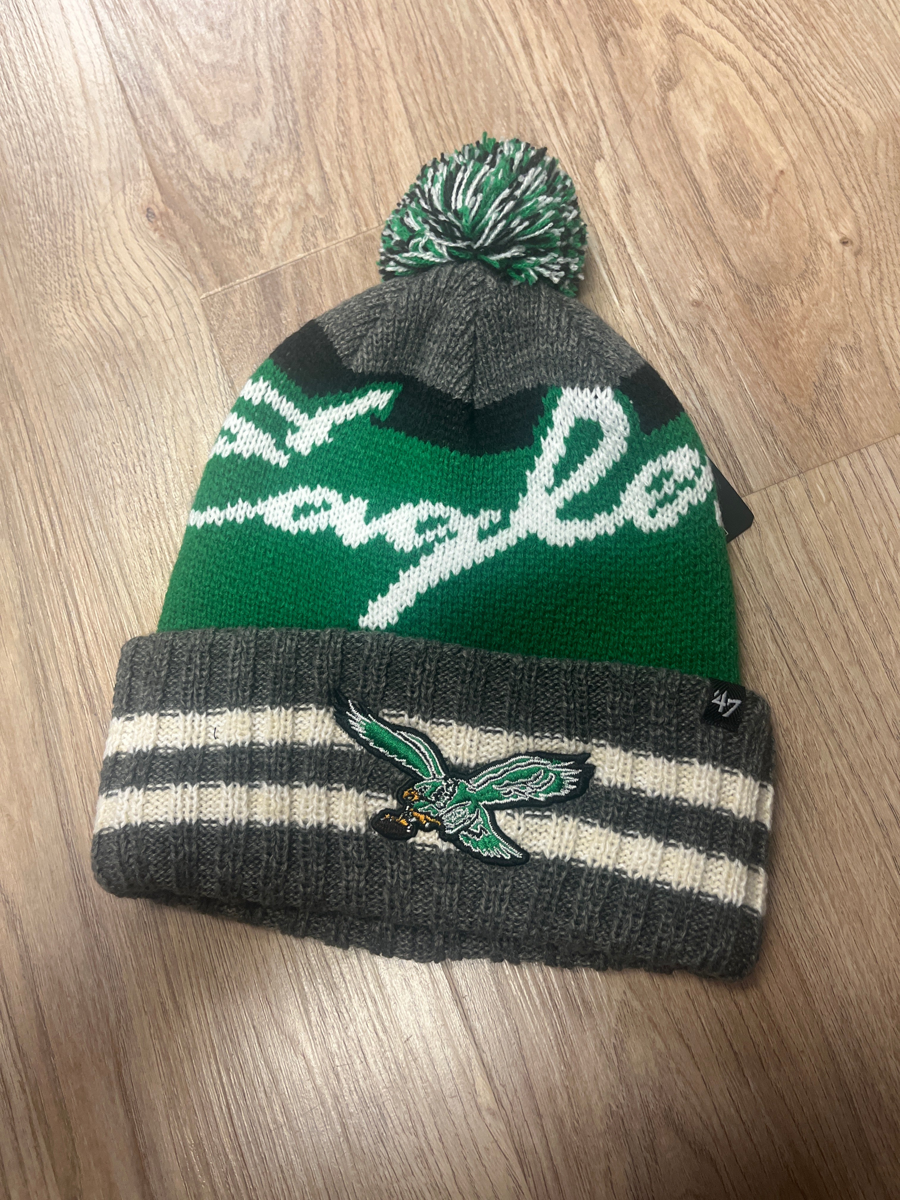 Philadelphia Eagles Historic Charcoal Hyperbolic 47 Cuff Knit Pom Hat