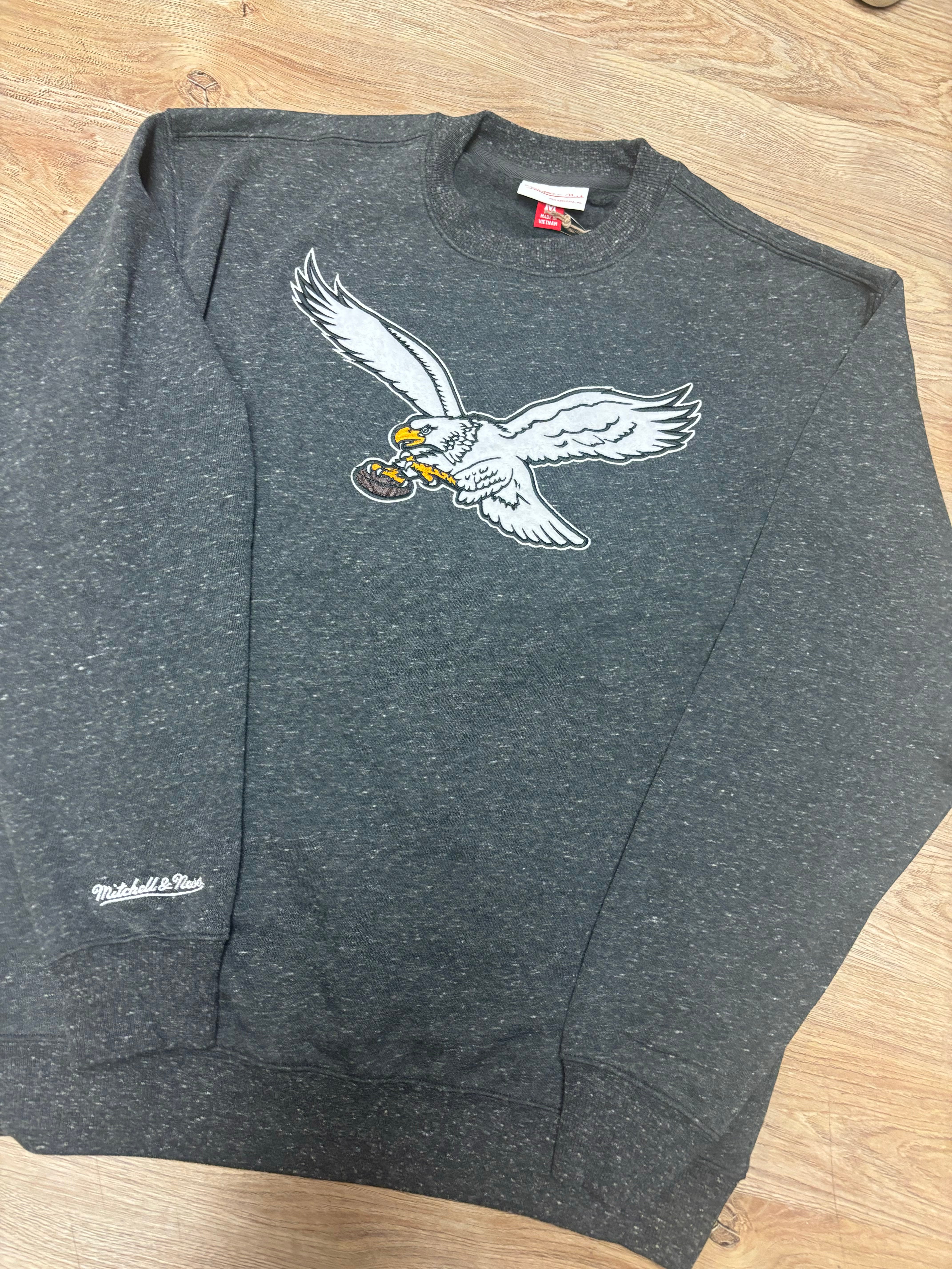 Eagles Blackout Snow Washed Fleece Crew Vintage Logo