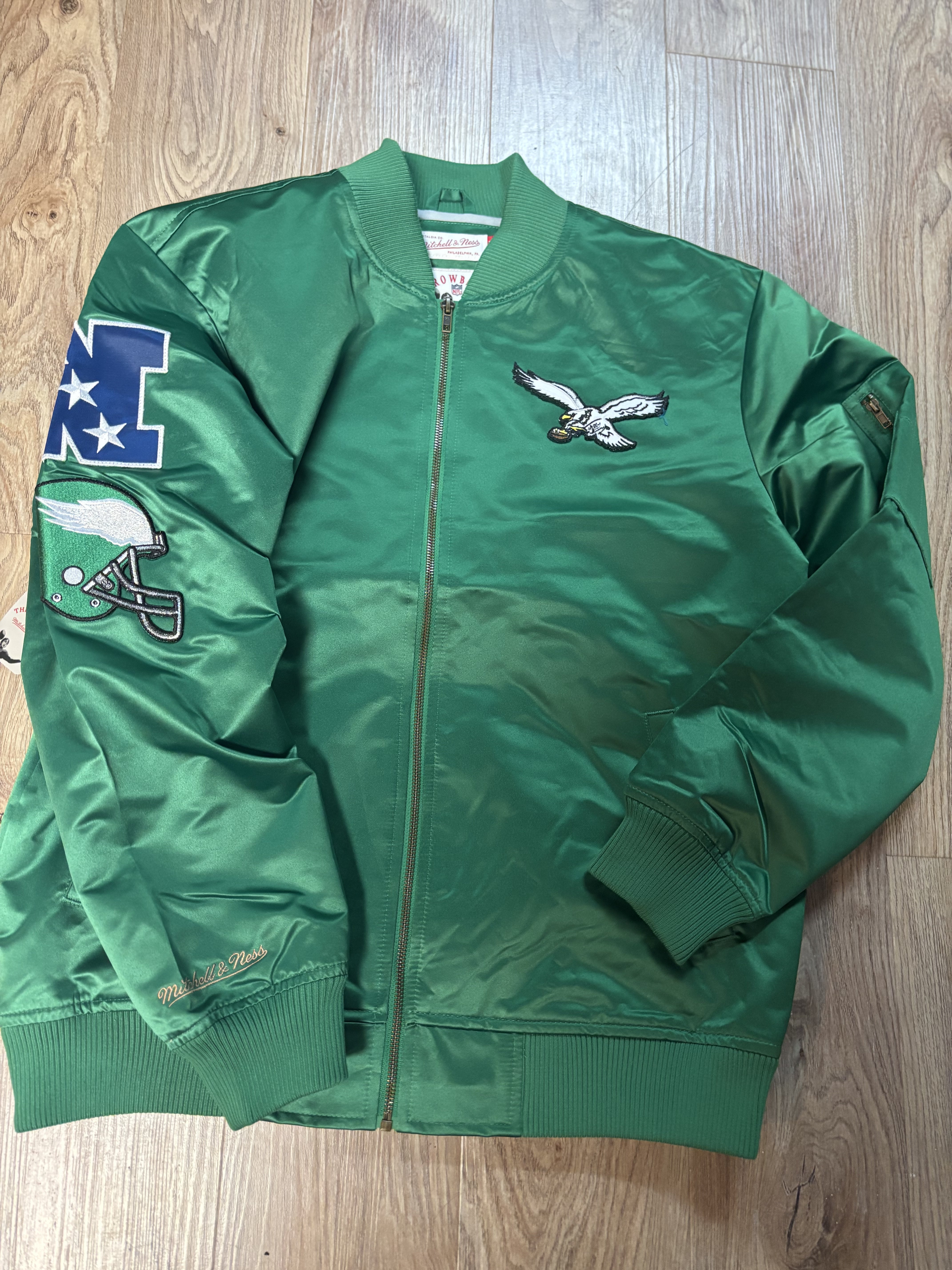 Eagles Kelly Green Satin Bomber Jacket