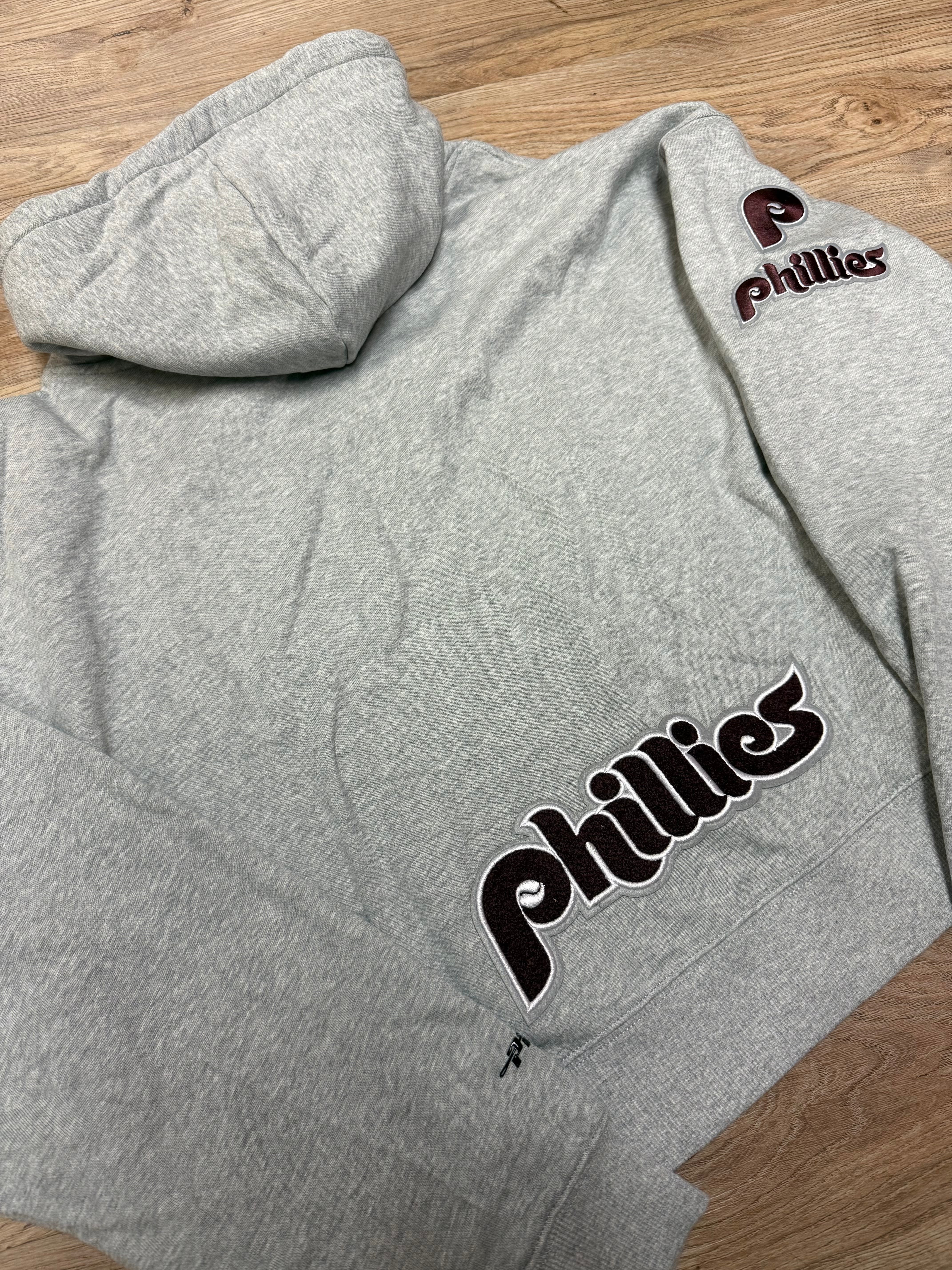 Ladies Phillies Retro Cropped Heather Hoodie