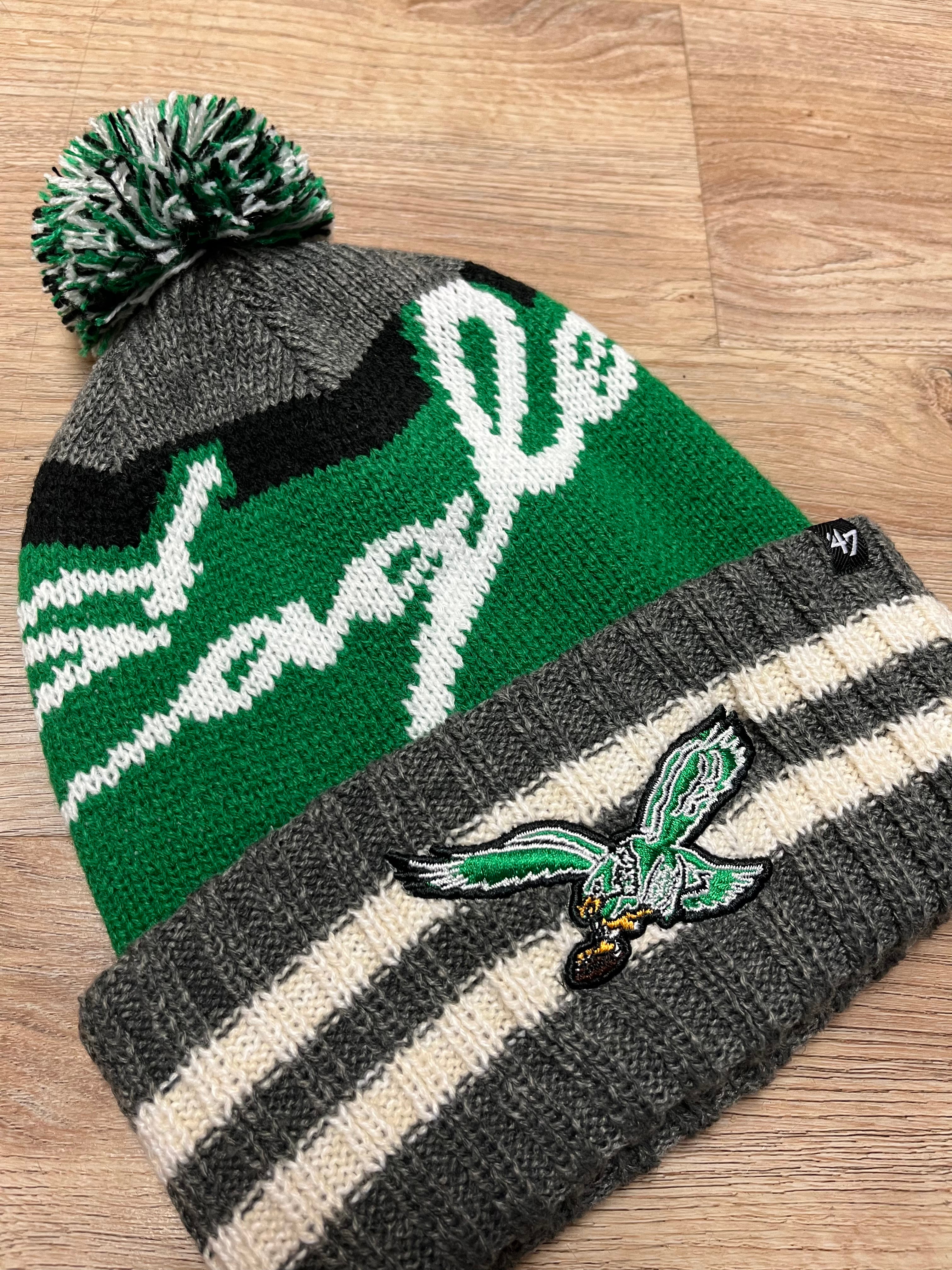 Philadelphia Eagles Historic Charcoal Hyperbolic 47 Cuff Knit Pom Hat