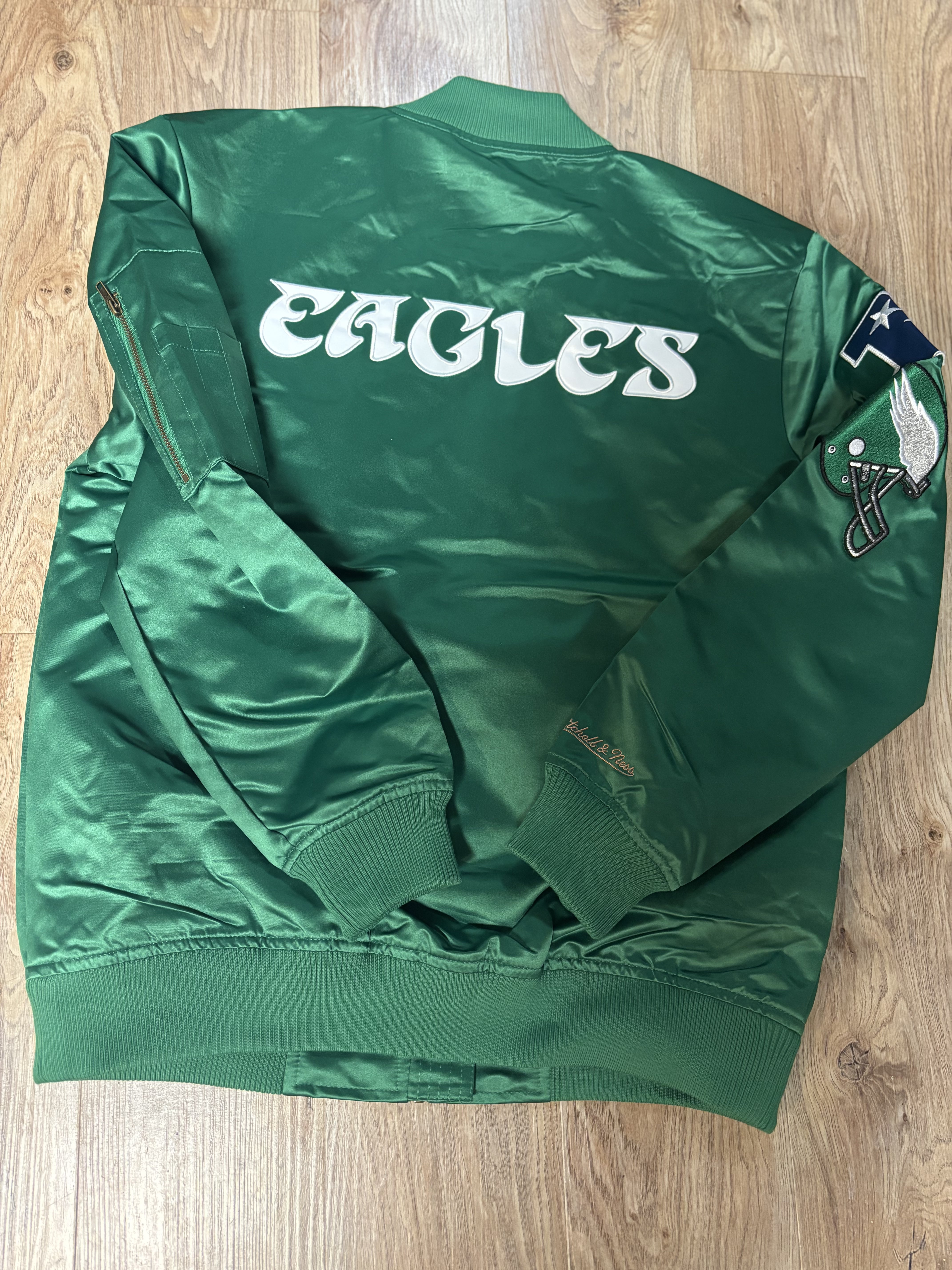 Eagles Kelly Green Satin Bomber Jacket