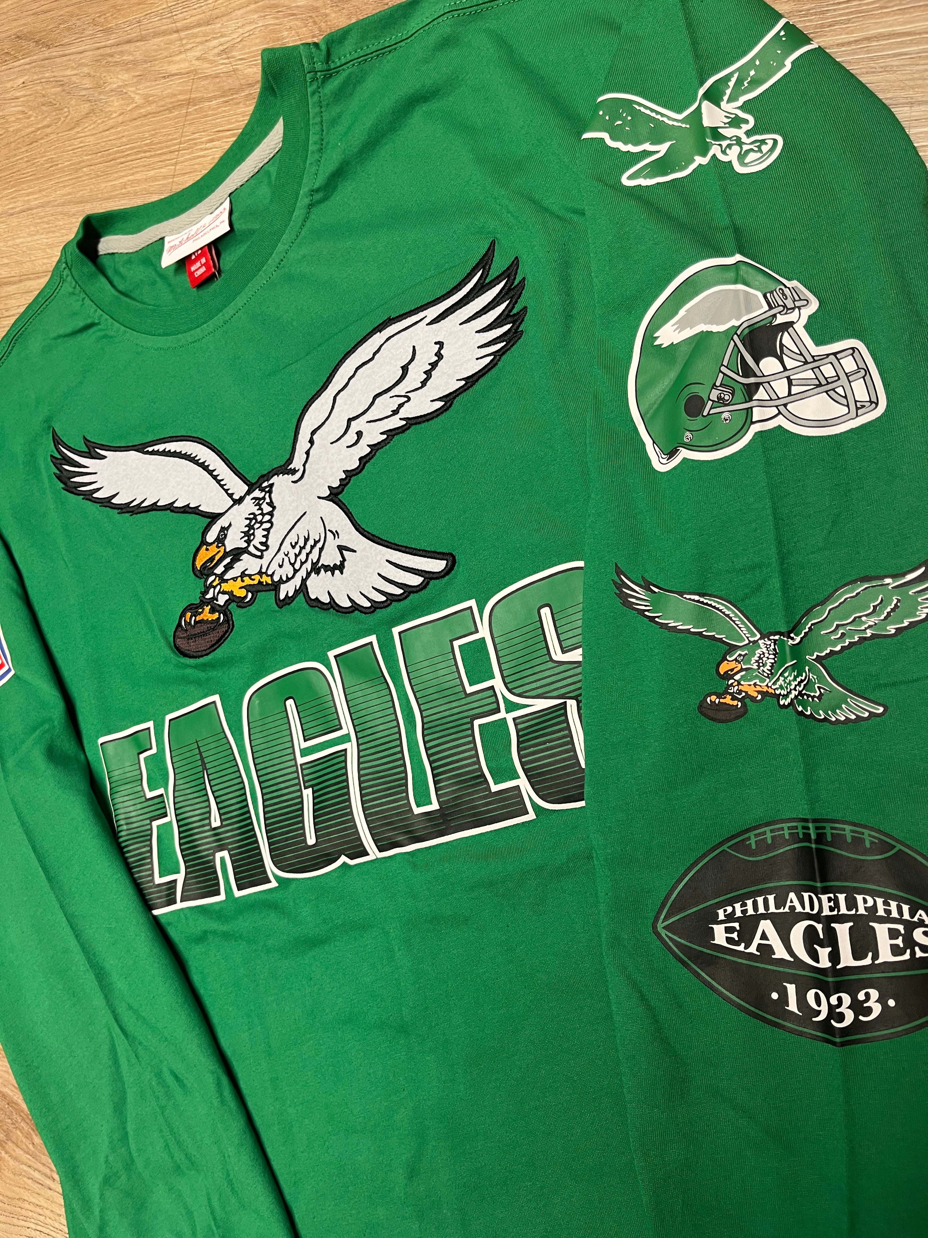 Eagles Throwback All Over Long Sleeve Kelly Green Tee