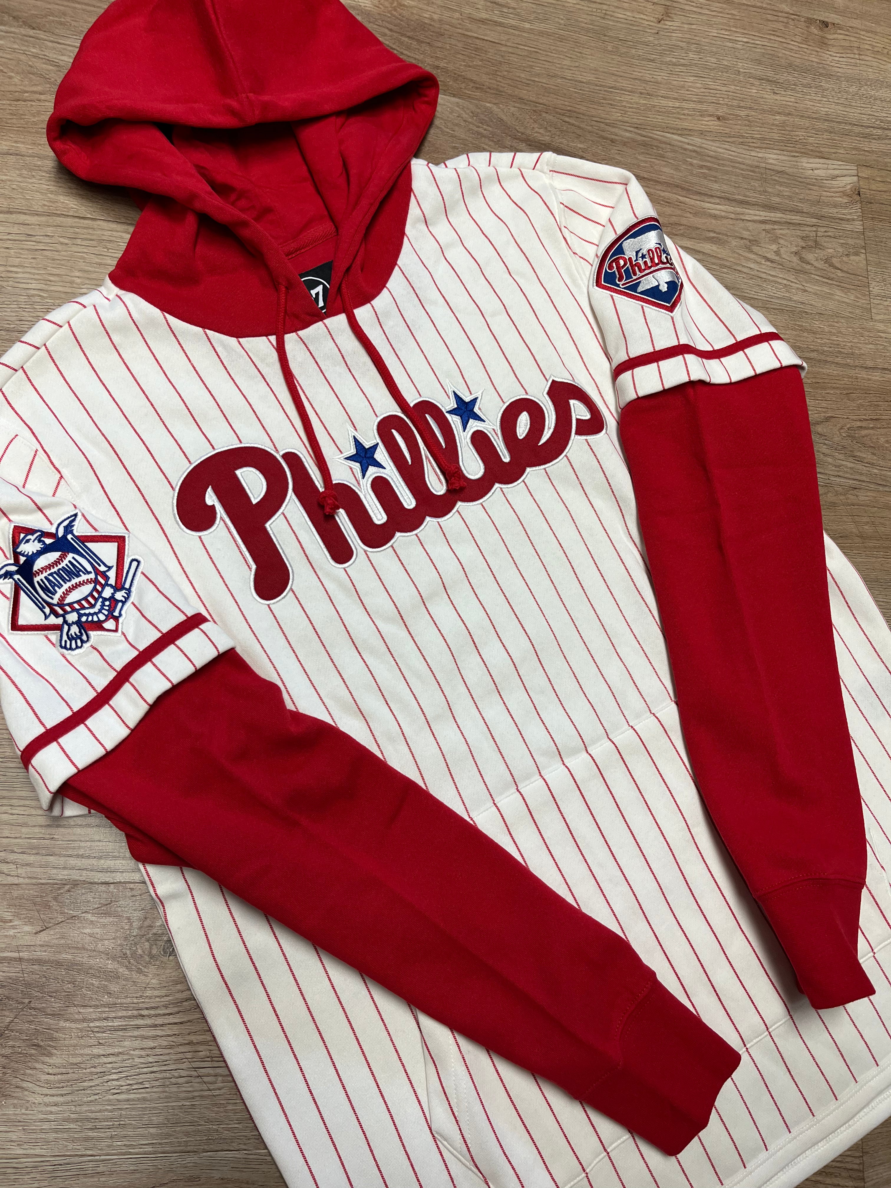 Phillies White Wash Pinstripe Double Header Hoodie