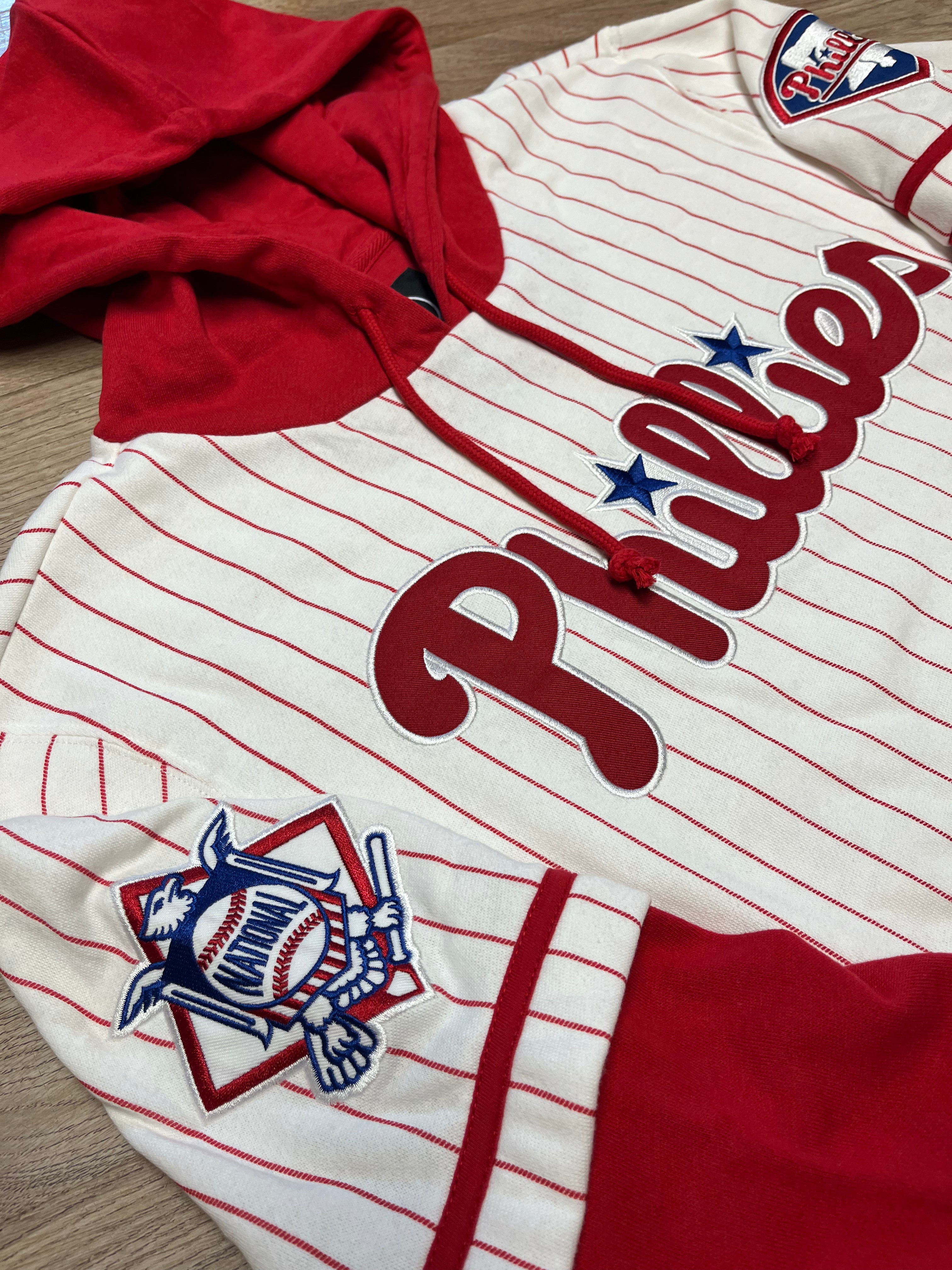 Phillies White Wash Pinstripe Double Header Hoodie