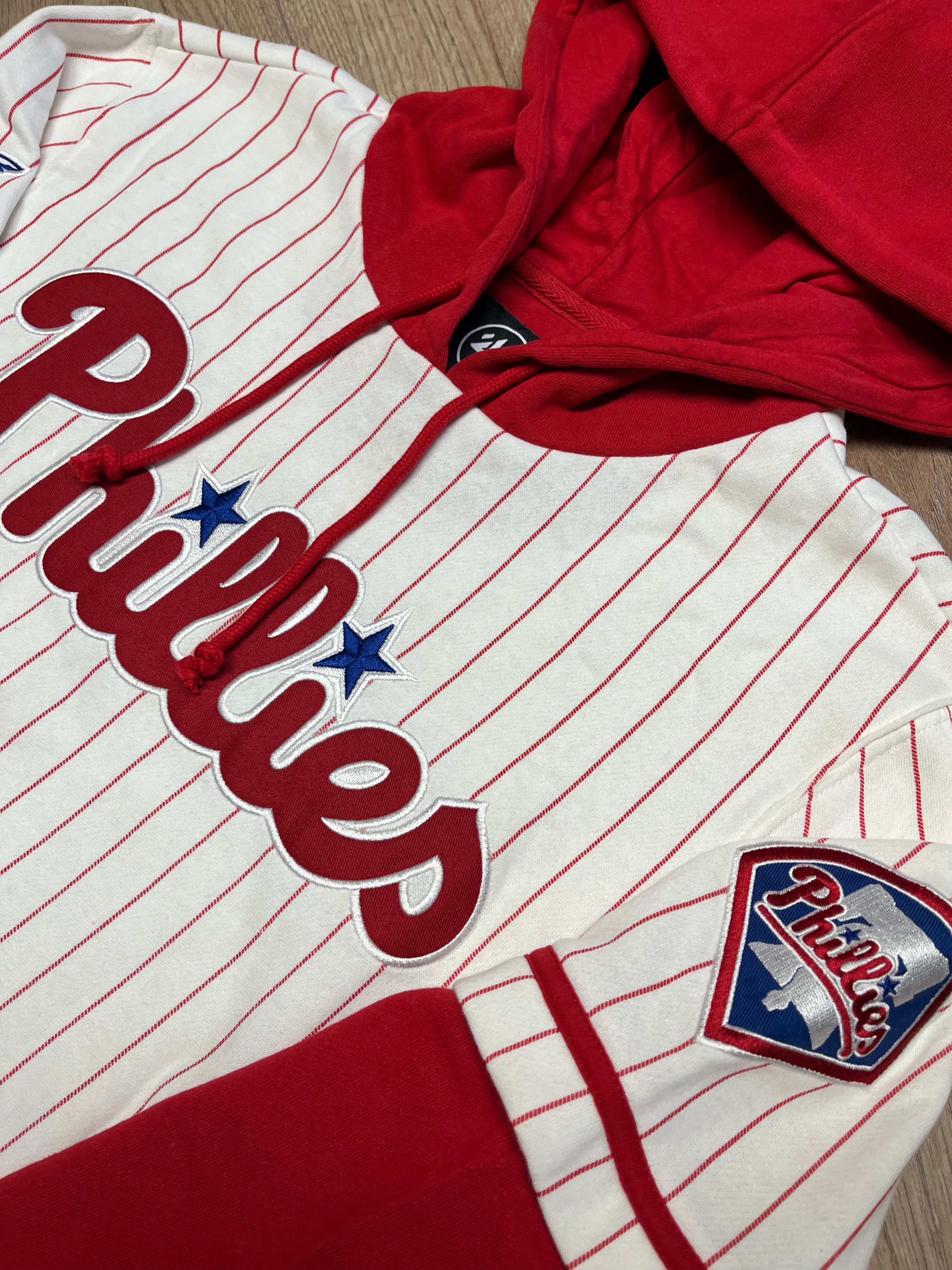 Phillies White Wash Pinstripe Double Header Hoodie